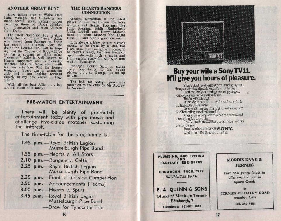 Sat 03 Aug 1974  Hearts 1  Tottenham Hotspur 1 