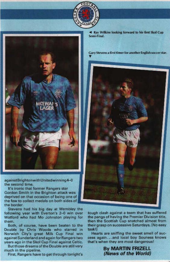 Wed 21 Sep 1988  Hearts 0  Rangers 3 