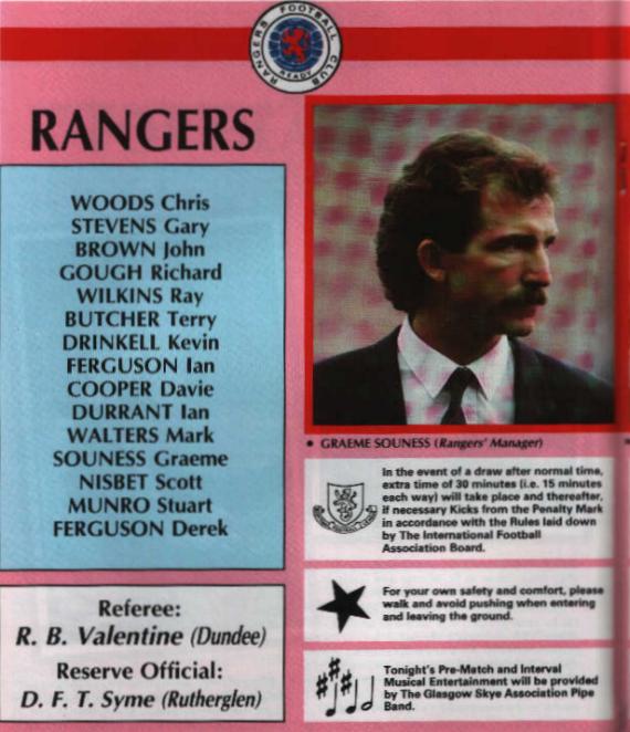 Wed 21 Sep 1988  Hearts 0  Rangers 3 