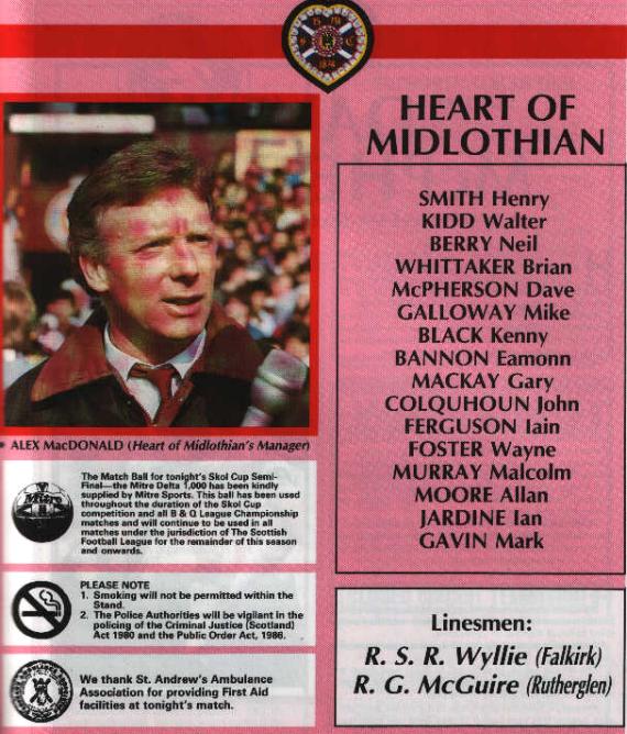 Wed 21 Sep 1988  Hearts 0  Rangers 3 