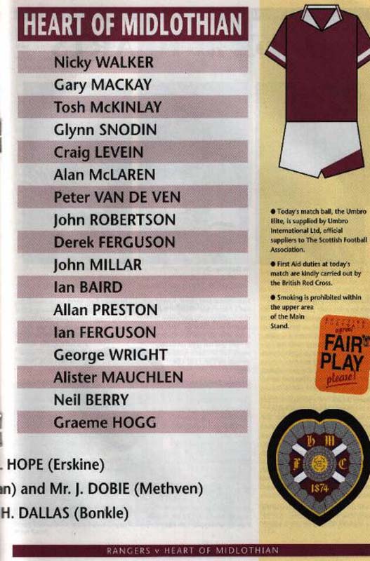 Sat 03 Apr 1993  Hearts 1  Rangers 2 