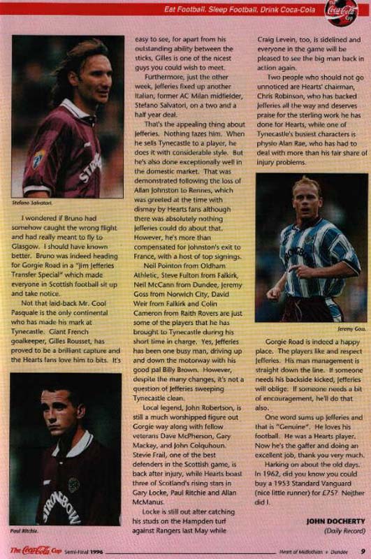 Wed 23 Oct 1996  Hearts 3  Dundee 1 