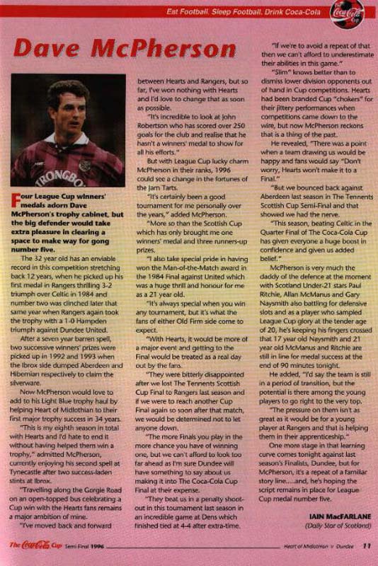 Wed 23 Oct 1996  Hearts 3  Dundee 1 