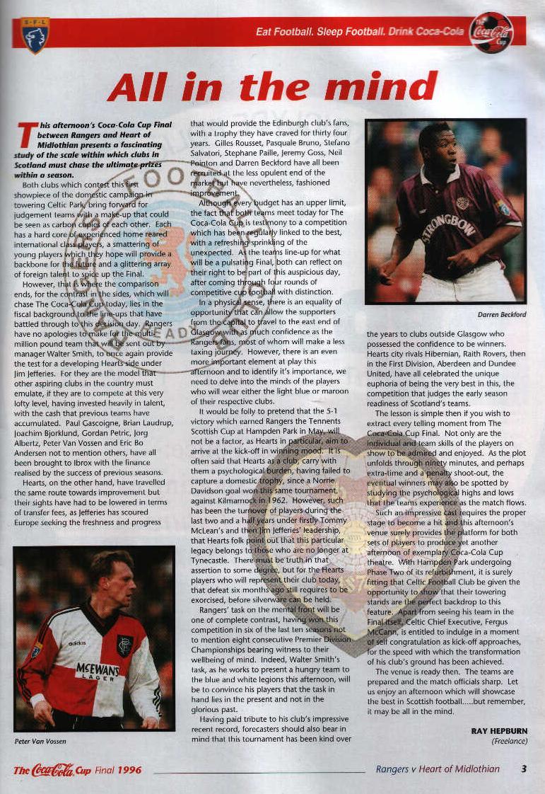 Sun 24 Nov 1996  Hearts 3  Rangers 4 