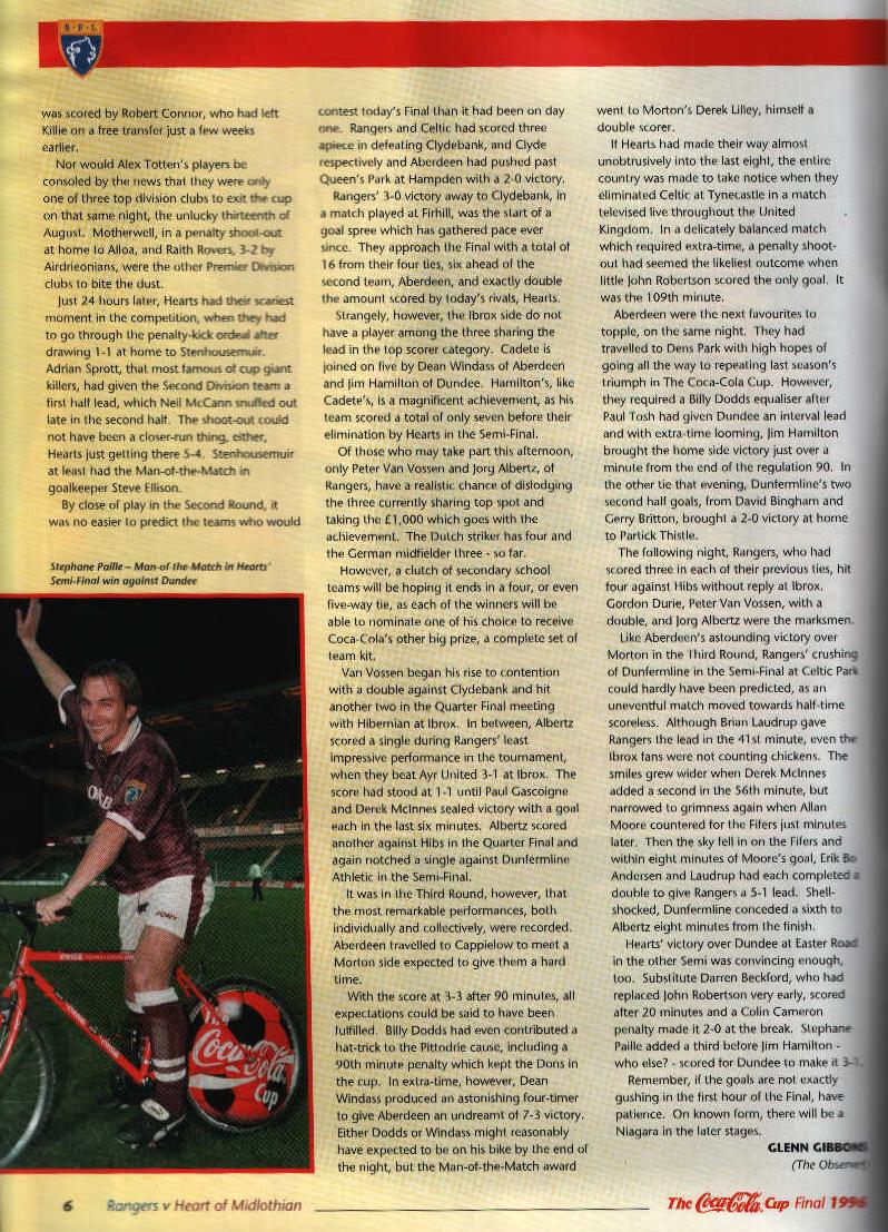 Sun 24 Nov 1996  Hearts 3  Rangers 4 