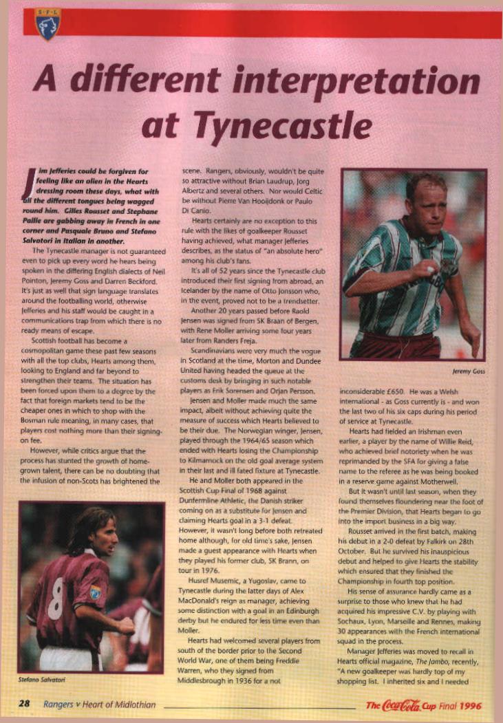 Sun 24 Nov 1996  Hearts 3  Rangers 4 