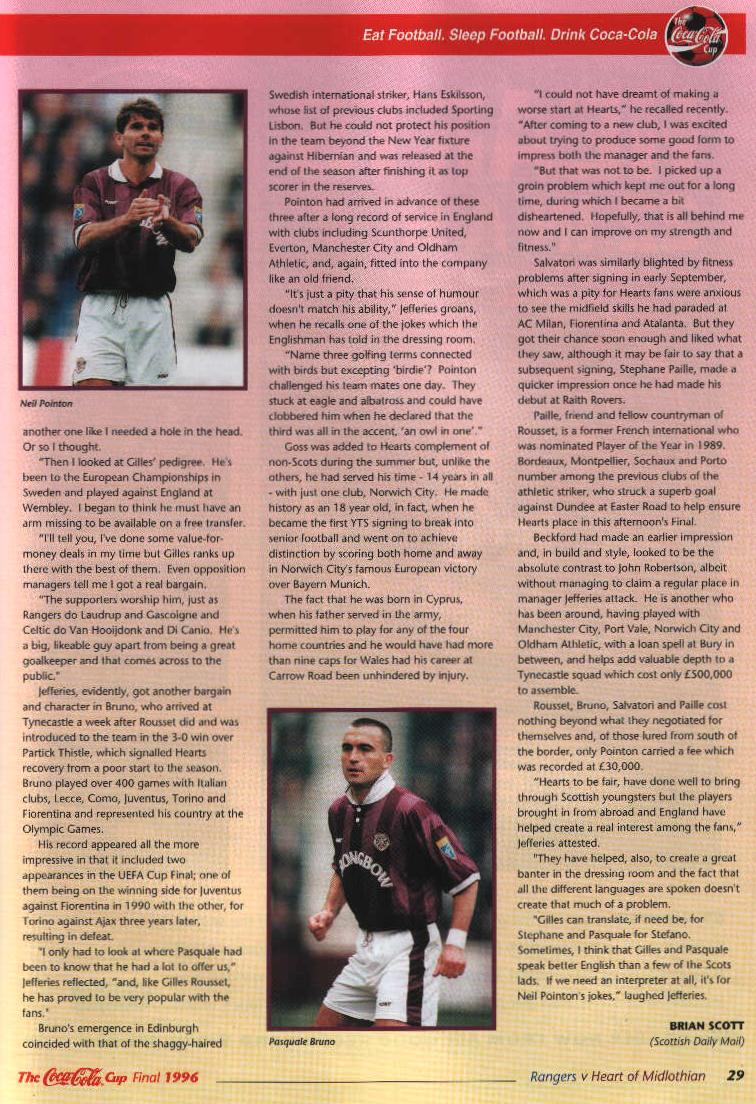 Sun 24 Nov 1996  Hearts 3  Rangers 4 