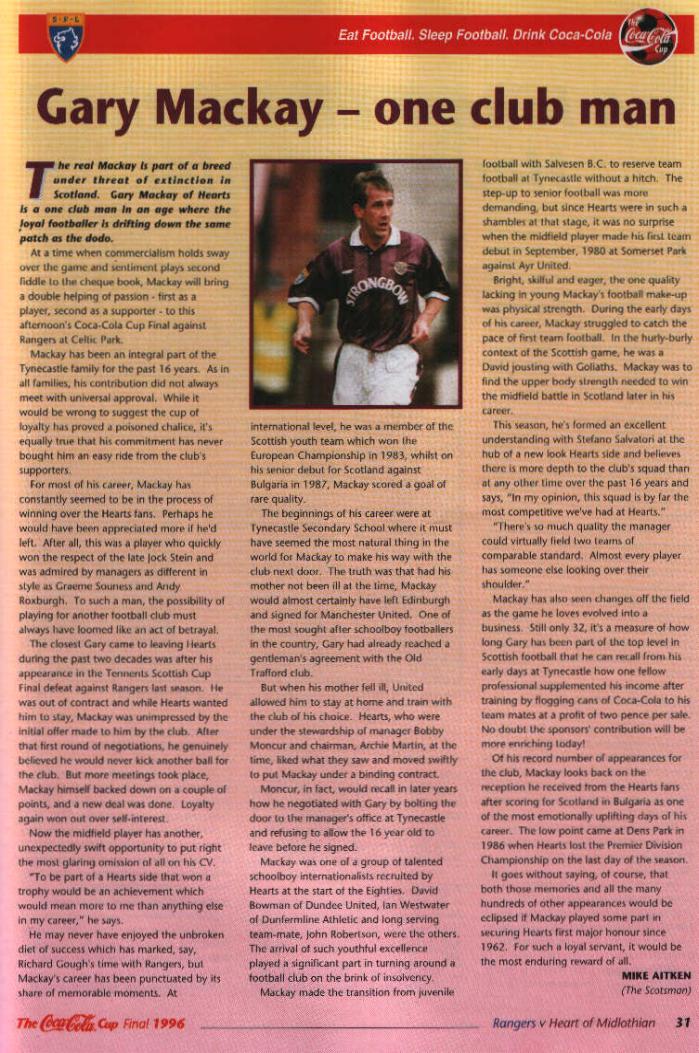 Sun 24 Nov 1996  Hearts 3  Rangers 4 