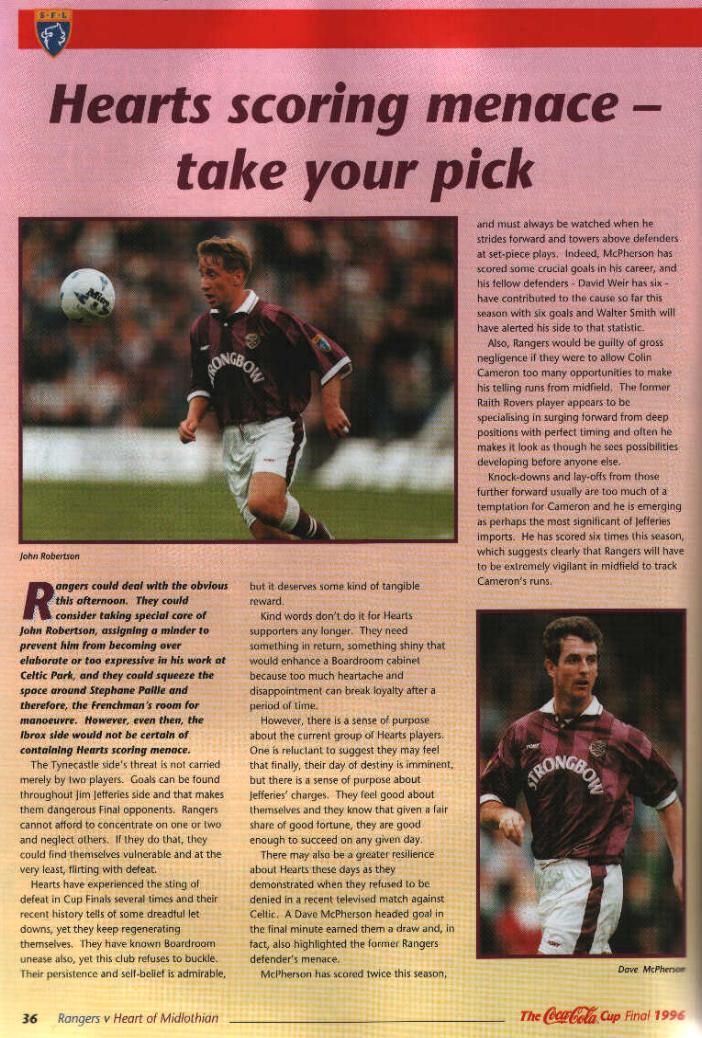 Sun 24 Nov 1996  Hearts 3  Rangers 4 