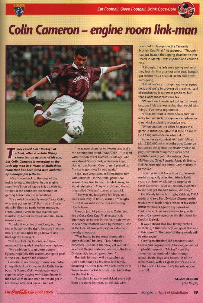 Sun 24 Nov 1996  Hearts 3  Rangers 4 