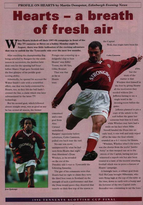 Sat 16 May 1998  Hearts 2  Rangers 1 