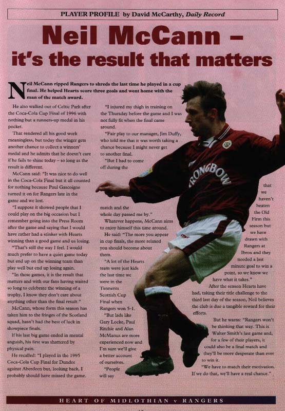 Sat 16 May 1998  Hearts 2  Rangers 1 