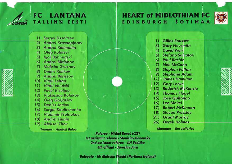 Thu 13 Aug 1998  Lantana 0  Hearts 1 