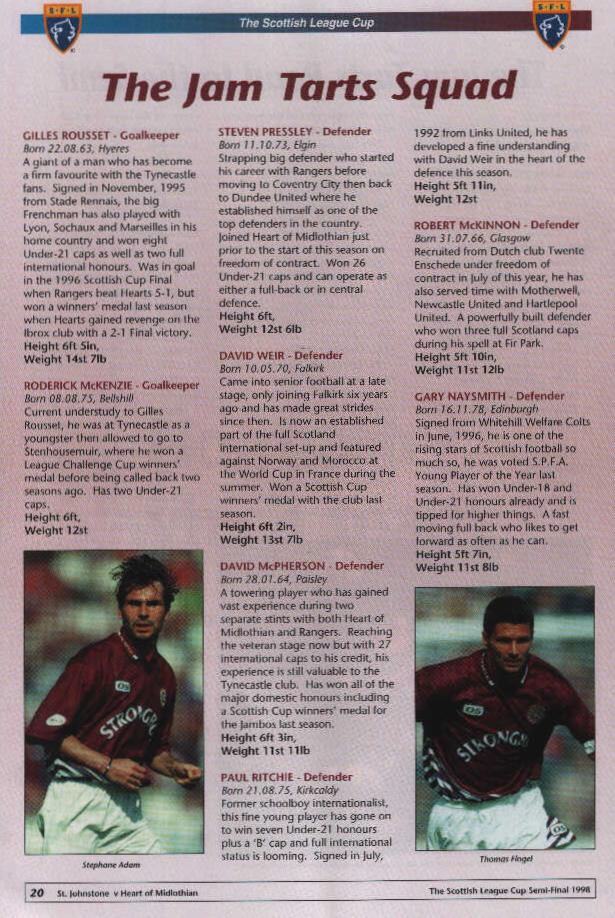 Tue 27 Oct 1998  Hearts 0  St Johnstone 3 