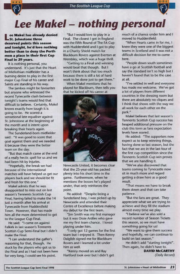 Tue 27 Oct 1998  Hearts 0  St Johnstone 3 