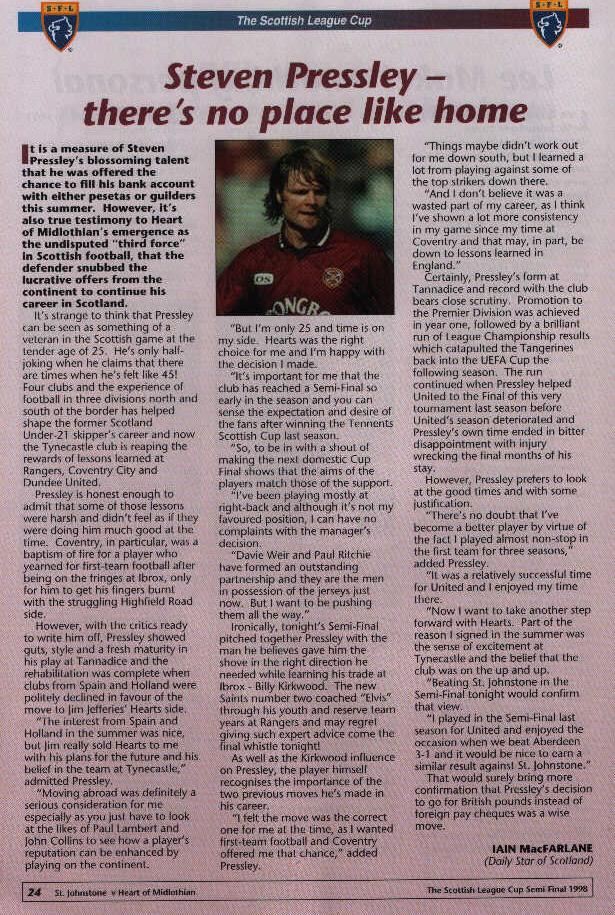 Tue 27 Oct 1998  Hearts 0  St Johnstone 3 