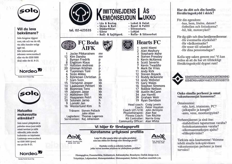 Sun 14 Jul 2002  FC Boda 1  Hearts 2 